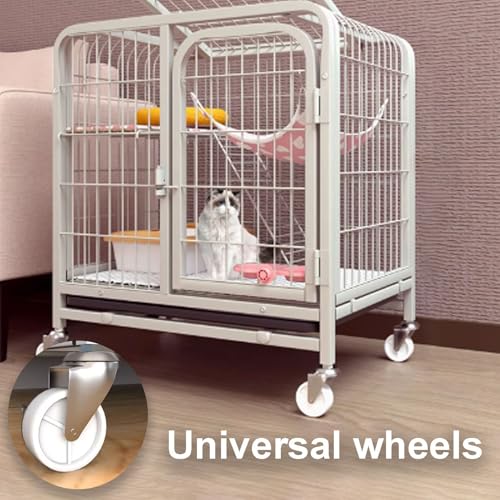 GUQASDV Cat Cages Indoor, Cat Playpen with Top Cover, Catio Indoor Cat Enclosure on Wheels, Cat Crate with Pull-Out Tray for Ferret, Chinchilla, Rabbit, Small Animals(White,78x54x100cm) GUQASDV