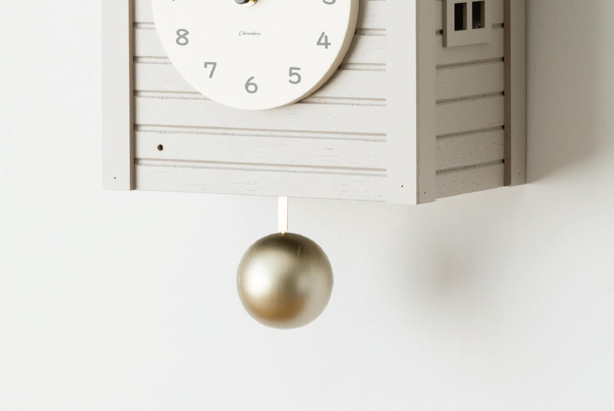 Cuckoo Clock Japanese Handcrafted Solid Wood Pendulum Wall Clock Silent Non-Ticking Hourly Chime Function Battery Operated Modern Decorative for Living Room Bedroom Kids Cuckoo CLOCK CH-059 (GRAY) INTERZERO