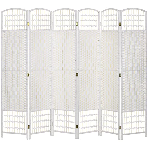 HOMCOM 6 Panel Room Divider, Folding Privacy Screen, 5.6' Room Separator, Wave Fiber Freestanding Partition Wall Divider, White HOMCOM