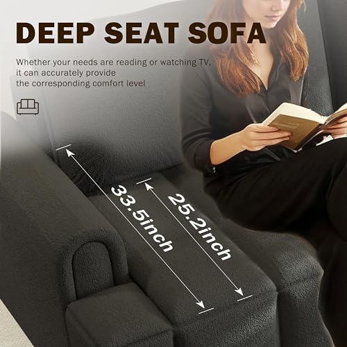 LuxyHoom 90.2" Futon Sofa Bed King, 3-in-1 Teddy Convertible L-Shaped Sofa, Upholstered Loveseat Couches, Pull Out Couch Bed Small Spaces, Deep Seat, Storage for Living Room, Apartment, Black LuxyHoom