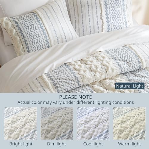 INK+IVY 100% Cotton Duvet Mid Century Modern Design, All Season Comforter Cover Bedding Set, Matching Shams, Full/Queen, Imani Chenille Navy INK+IVY