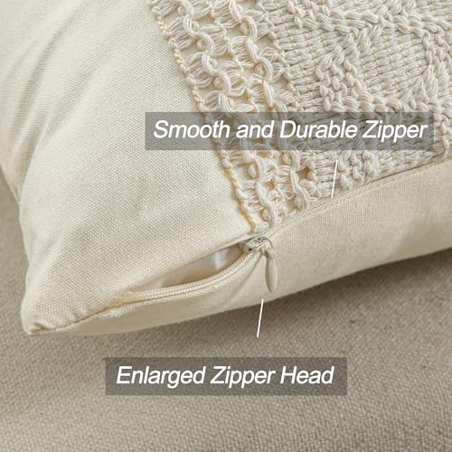 Mayler Yee Throw Pillow Covers 16 x 16 Inch 1PC for Farmhouse Living Room, Cotton & Burlap Textured Striped Woven Boho Pillow Covers (Beige & Brown, Single Striped) Mayler Yee