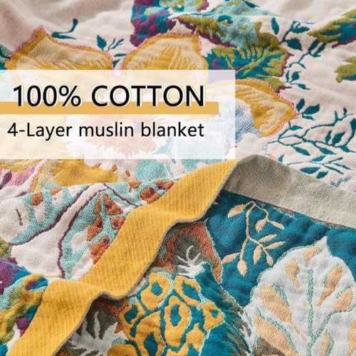 ERZVND Boho Throw Blanket Farmhouse Decor Throw Blanket Bohemian Blanket for Bed 100% Cotton Muslin Woven Couch Blanket All Seasons Quilt Bedroom (Beige, 50"x60") ERZVND