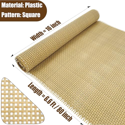 Plastic Rattan Square Webbing Roll, 16 in x 6.6 Ft, Faux Cane Webbing for DIY Home Decor Projects, Pre-Woven Open Mesh for Furniture, Bed, Cabinet, Wardrobe, Room Divider, Light Shade Laphivieh