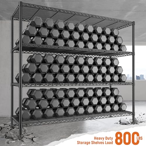 REIBII Storage Shelves 45.3''W Wire Shelving Unit 4 Tier Metal Shelves for Storage Rack Metal Shelving for Pantry Shelves Kitchen Steel Shelving, 45.3''W*63''H*17.7" D REIBII