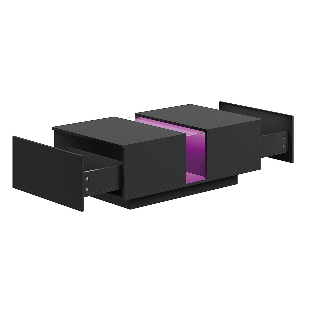 HedoAjim Black Led Coffee Table for Living Room, Rectangular Living Room Table with Storage, Acrylic Coffee Tables with 2 Sliding Drawers, Wood Center Table for Reception Dinning Room HedoAjim