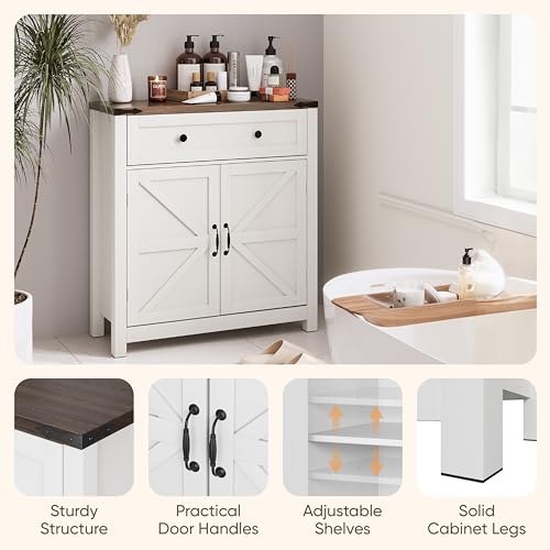 Semiocthome Vintage Farmhouse Multi-Functional Storage Cabinet with Adjustable Shelf in White Semiocthome