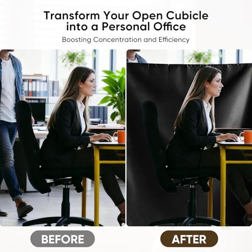 YUCOBE 72" x 66" Cubicle Curtain for Office Privacy Curtains for Room Divider Door, Desk Shade for Cubicle to Block Ligh, Temporary Door for a Room Privacy, 1Pcs with 4 Hook, Black YUCOBE