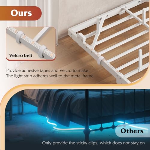 WLIVE Floating Queen Bed Frame, 1500Lbs Heavy Duty Metal Platform with LED Light and Charging Station, No Box Spring Needed, Easy Assembly, No Noise, Queen Size, Black, White WLIVE