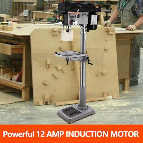 17 in Floor Drill Press with Swing-away Safety Guard, 12 Amp 120V Pure Copper Motor, 200-3630 RPM Variable Speed, 0-45° Tilting Worktable, Tabletop Drilling Machine for Wood Metal PioneerWorks