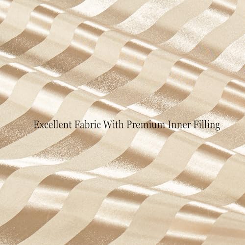 Whale Flotilla 3-Piece Reversible Silky Soft Queen Comforter Set, Luxury Stripe Satin Comforters Full Size Bedding Set with 2 Satin Pillowcases, Lightweight Duvet for All Seasons, Champagne Whale Flotilla