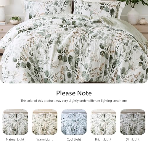 Regency Heights Lightweight Seersucker Botanical Comforter Set Queen Size, 3 Pieces Reversible Design with Striped Print, Premium Microfiber Bedding Set, Comforter and Sham Set, Green Regency Heights