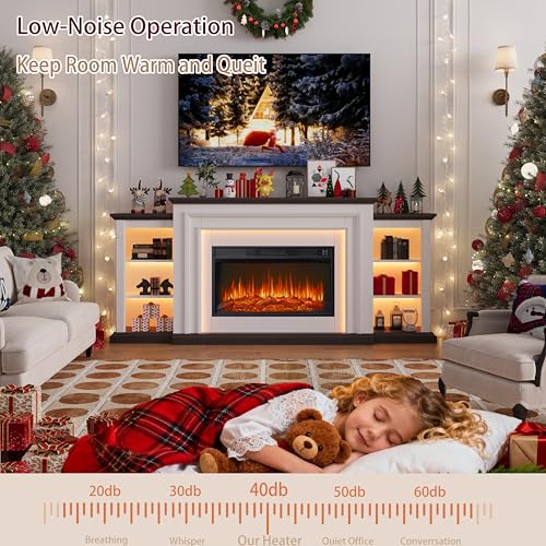 80" LED Electric Fireplace with Mantel, Fireplace TV Stand for 90 Inch TV, Modern Entertainment Center with Storage, Delicate Three-Dimensional Molding with Remote Control for Living Room BOSHIRO