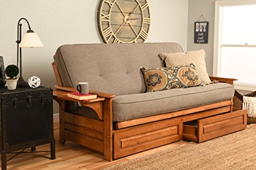Kodiak Furniture Phoenix Futon Set with Linen Stone Mattress and Storage Drawers, Full, Barbados Kodiak Furniture