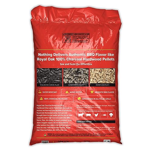 Royal Oak 100 Percent Charcoal Hardwood Pellets for Real BBQ Flavor, Grilling and Smoking, High Heat, Resists Water, Easy to Clean, 30 Pound Bag Royal Oak