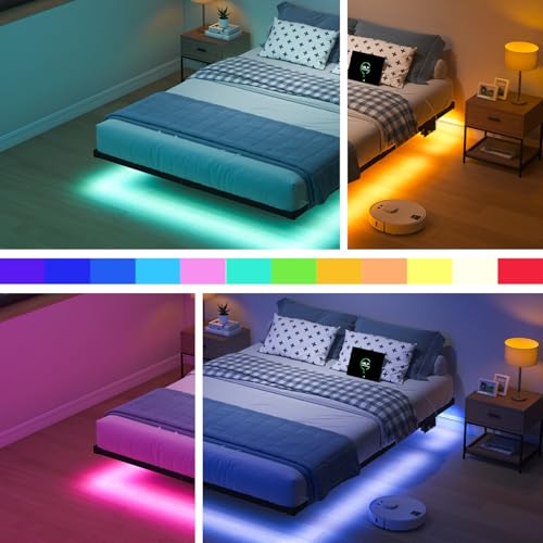 HAVONIZD Queen Floating Bed Frame with LED Lights and Charging Station - 10 inch Platform Bed Frame No Box Spring Needed, Easy Assembly HAVONIZD