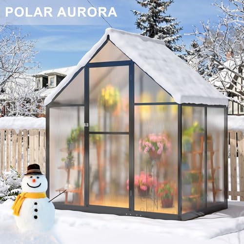 Polar Aurora 4x6 FT Greenhouse, Quick Aluminum Assembly Structure Polycarbonate Greenhouse, Walk-in Greenhouses for Outdoors with Ventilated Windows, Green houses for Outside Backyard Garden Polar Aurora