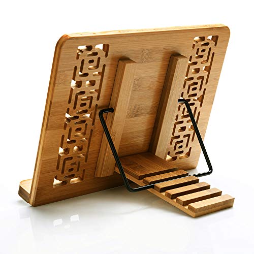 wishacc Large Size Bamboo Book Stand and Cookbook Holders for Reading Hands Free wishacc
