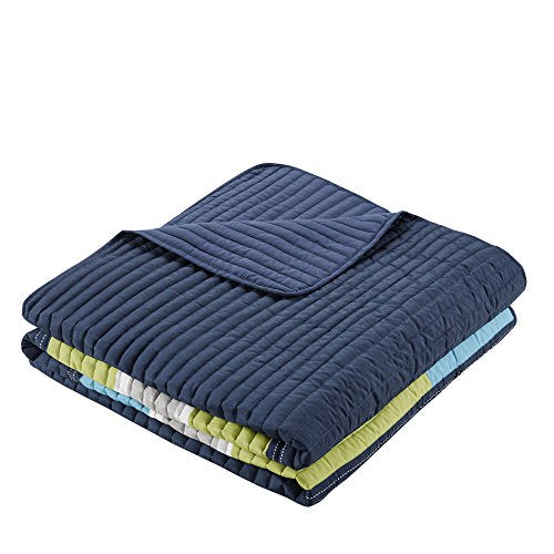 Comfort Spaces CS14-0861 2 Piece Quilt Coverlet Bedspread All Season Lightweight Hypoallergenic Pipeline Colorblock Kids Bedding Set, Twin/Twin XL, Pierre Navy/Blue Stripe Comfort Spaces