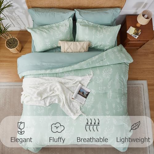Kozyhvn Queen Comforter Set 7 Pieces, Sage Green Comforter, Cute Floral Bed in a Bag Queen Boho, Soft Fluffy Bedding Sets with Comforter, Sheets, Pillowcases & Shams, All Seasons Kozyhvn