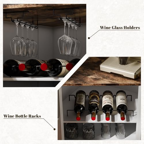 L-Shaped Kitchen Buffet Storage Cabinet - Corner White Sideboards and Buffets with Storage Drawer & Door, 65'' Long Farmhouse Coffee Bar with LED & Wine Rack, Dining Room Islands for Kitchen (White) Gyfimoie