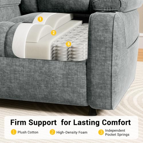 AMADA HOMEFURNISHING Power Recliner Chair for Adults, One-Touch Synchronized Electric Recliner with USB Ports, Cup Holder & Side Pockets, Thick Seat Cushion, Chenille, Living Room & Bedroom