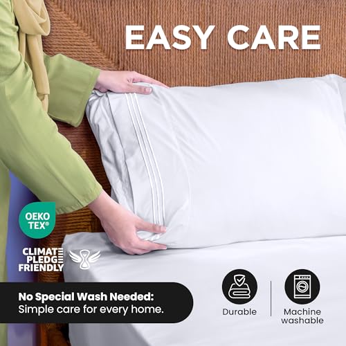 ROYALE LINENS 4 Piece Full Sheets Set - Soft Brushed 1800 Microfiber Bedding - 1 Fitted and 1 Flat Sheet, 2 Pillow Cases - Wrinkle Free & Fade Resistant - Hotel Luxury Bed Sheets Set (White, Full) ROYALE LINENS