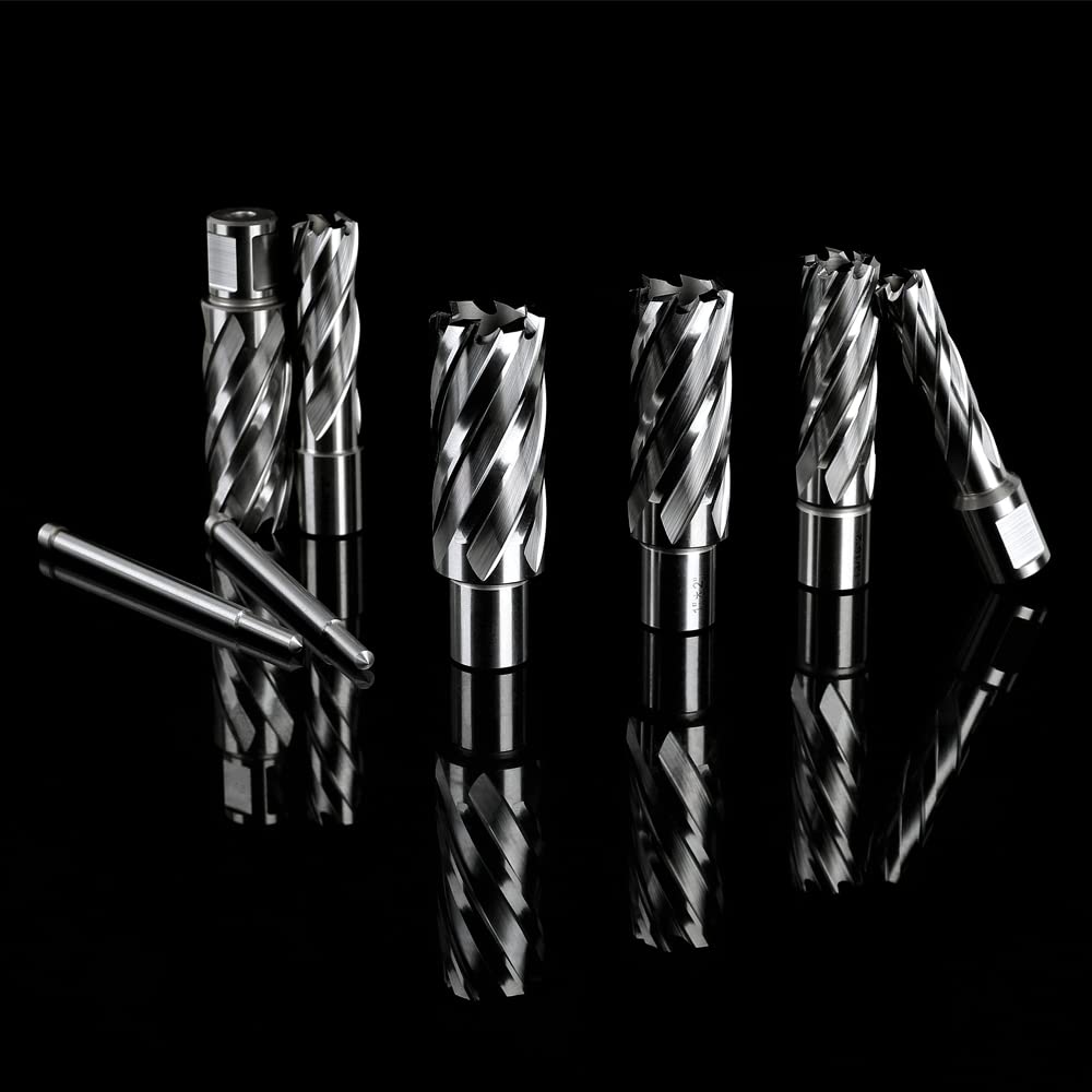 OSCARBIDE Annular Cutter Set 8 Pieces, 3/4"Weldon Shank,2"Cutting Depth,(9/16,11/16,13/16,15/16,1,1-1/16) inch Cutting Diameter,Mag Drill Bits for Magnetic Drill Press with 2pcs Pilot Pins OSCARBIDE