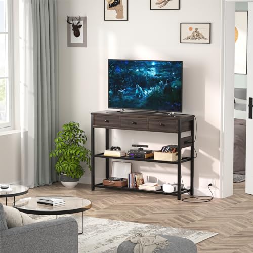 Ecoprsio 47'' Black Walnut Console Table with USB Ports, 3 Drawers & Storage Shelves Ecoprsio