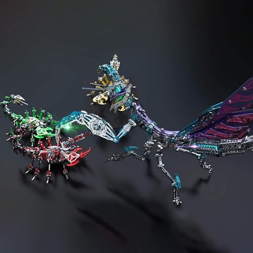 Metalkitor 3D Metal Puzzles for Adults, Giant Mantis Model Kit - Steampunk DIY Ornament - Assembly Jigsaw Crafts Brain Teaser - Perfect Room Decor and Gift Choice(1200+PCS, Purple)