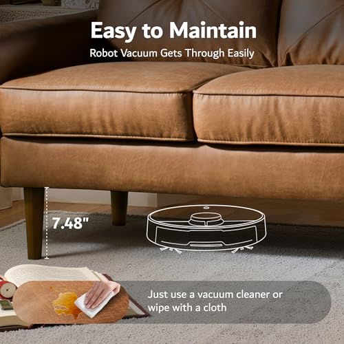 ovios Luxury 3 Seater Sofa with Faux Leather,Mid-Century Modern Couch with Comfortable Armrest,Comfy Couches with Deep Seat,Small Sofas for Living Room Bedroom (Light Brown) ovios