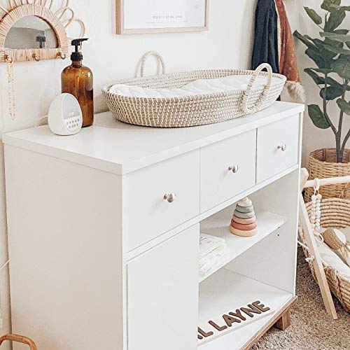 Storkcraft Modern Nursery Changing Table Dresser Combo (White & Vintage Driftwood) – GREENGUARD Gold Certified, Dresser for Nursery, Changing Table with Drawers, Removable Changing Table Topper Storkcraft