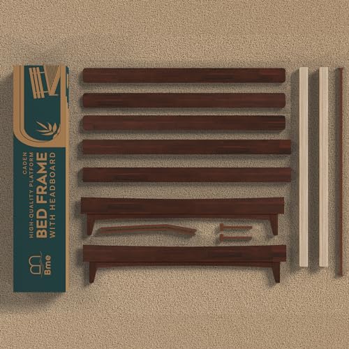 Bme Caden Mid Century 15'' Adjustable Bed Frame - Walnut, No Box Spring Needed, Easy Assembly, Queen Size Bme