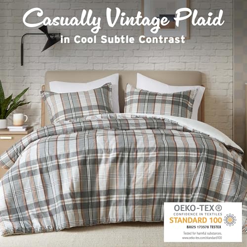Intelligent Design Queen Duvet Cover Set Plaid Classic Cabin Lodge Duvet Cover Queen Size, Modern Casual Lightweight All Season Bedding Cover Queen, Matching Shams, Blake, Full/Queen Tan/Gray 3 Piece Intelligent Design