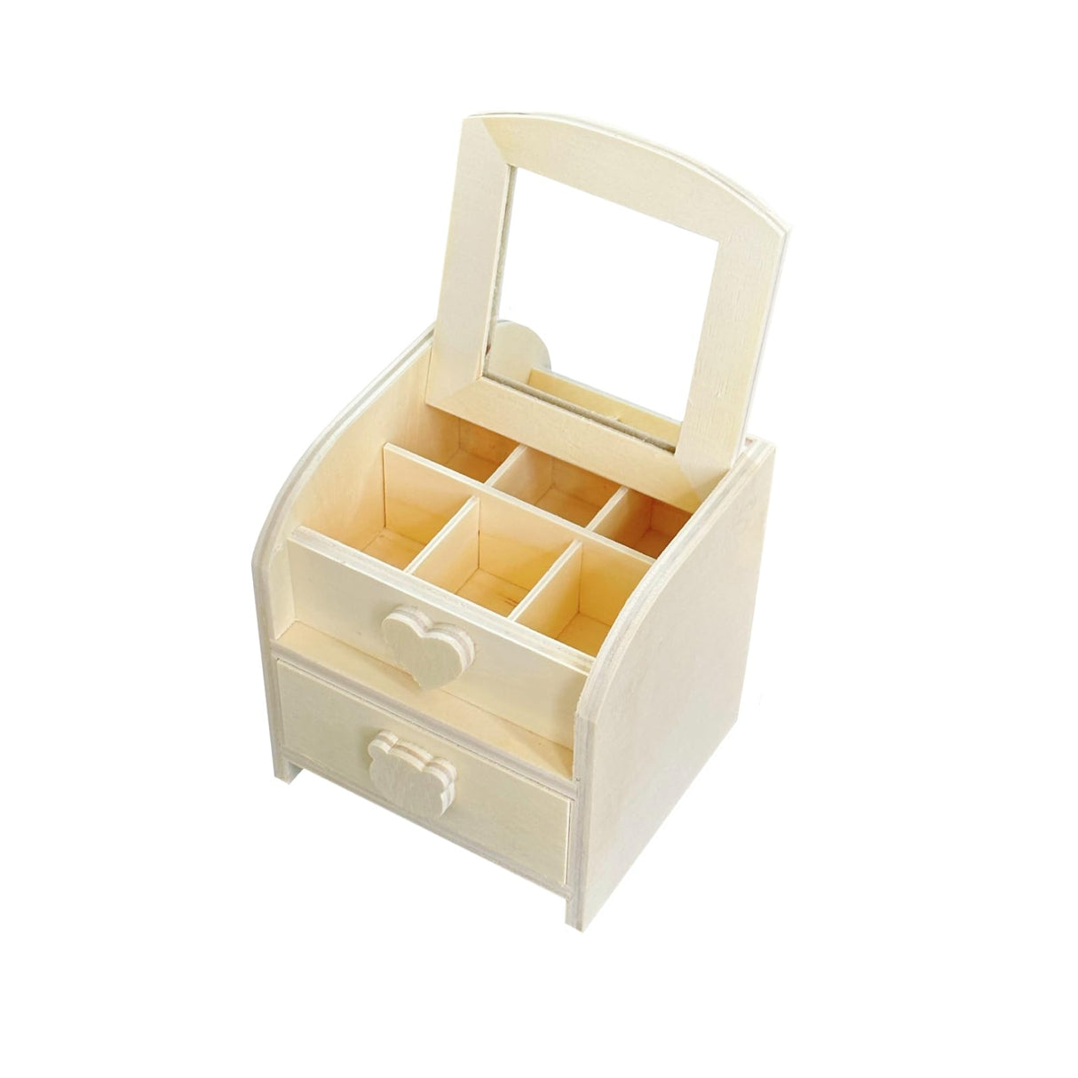 HAN SHENG Wooden Jewelry Organizer Box with Mirror Jewelry Storage Case Small Jewelry Box Gift Box Unfinished Wood Craft Storage Container for Necklace Earring Rings Storage HAN SHENG
