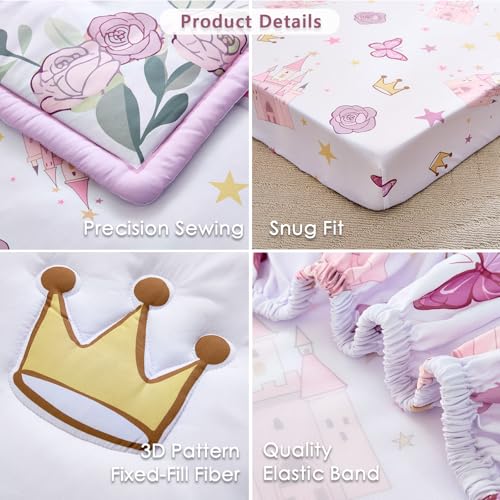 NacoMoco 3-Piece Crib Bedding Set for Girls - Ultra Soft Baby Bedding Set Includes Crib Comforter, Sheet & Skirt (Purple) NacoMoco