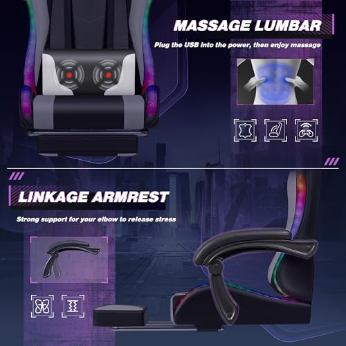Homall Gaming Chair, Video Game Chair with Footrest and Massage Lumbar Support, Ergonomic Computer Chair Height Adjustable with Swivel Seat and Headrest (RGB Lvory) Homall