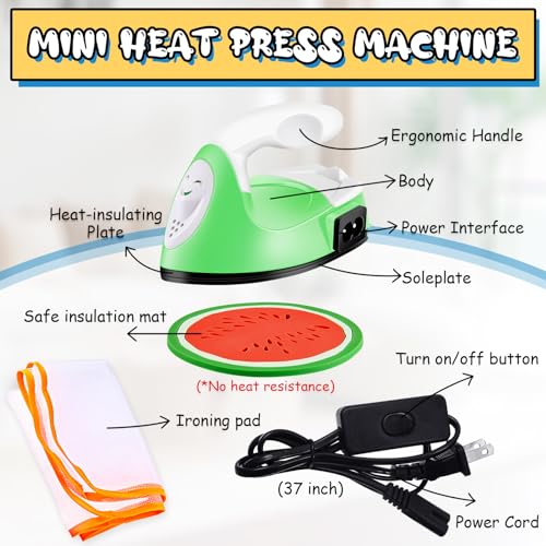 Honoson Mini Craft Iron, Small Portable Heat Press Heat Transfer Machine with Mesh Cloth Pressing Cloth Pad Silicone Pad, Charging Base Accessories for T Shirt Shoe DIY Bag(Green) Honoson