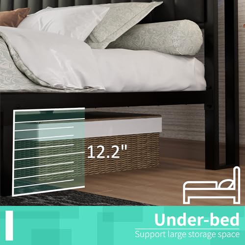 LUXOAK King Size LED Platform Bed Frame with Faux Leather Headboard and Built-in Charging Station LUXOAK