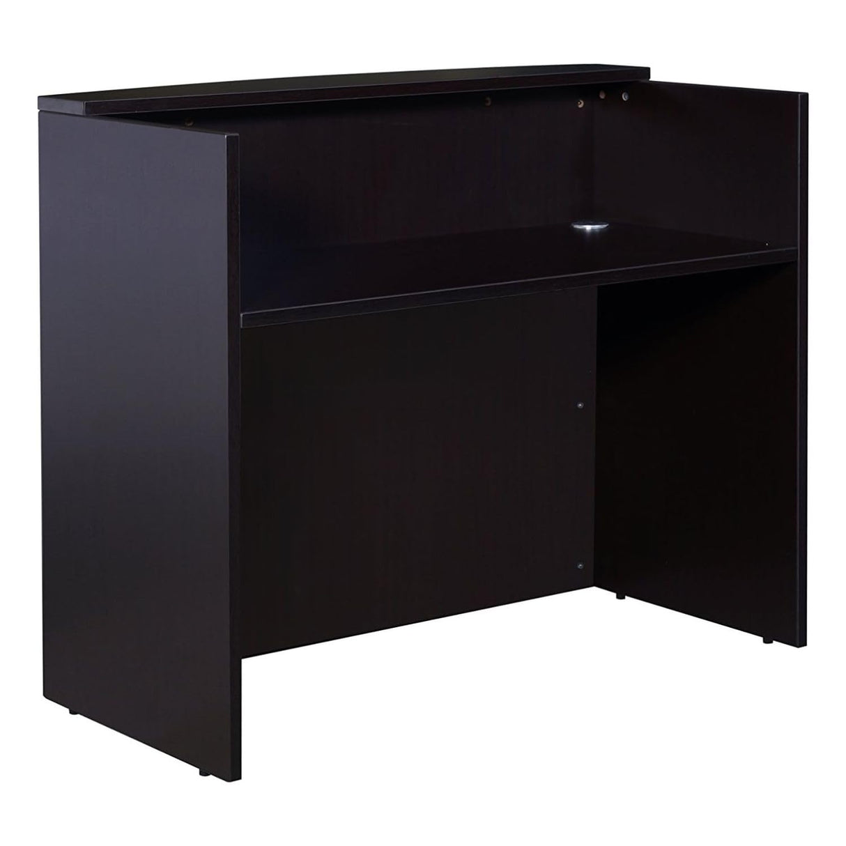 Oakestry Glazed Reception Desk Mocha Finish 48 Inch Wide Contemporary Entry Table with Transparent Transaction Counter Stylish Office Front Desk Modular Reception Station Durable Laminate Furniture Oakestry