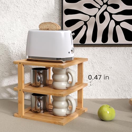 Danfoxer 2 Pack Bamboo Corner Shelf,3 Tier Kitchen Cabinet Organizer for Plates and Dishes,Pantry Storage and Spice Rack(Natural) Danfoxer