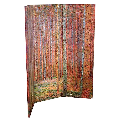 Red Lantern Double Sided Works of Klimt Room Divider - Tannenwald/Farm Garden, 4 Foot - 3 Panel Red Lantern