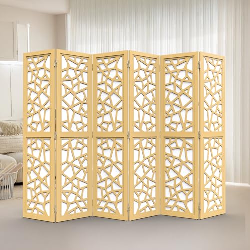 VINGLI 70'' H Room Divider, Non-Woven Fabric Privacy Screen, Indoor Partition Wall Dividers, Freestanding Hinged Space Separator with Modern Unique Pattern (Gold, 6 Panel) VINGLI