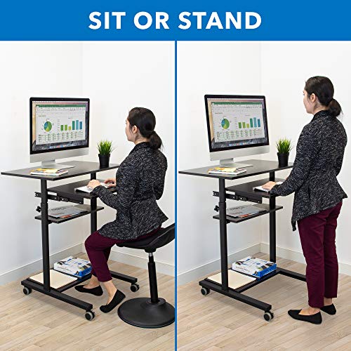 Mount-It! Mobile Standing Desk with Retractable Keyboard Platform | Height Adjustable Stand Up Computer Workstation | Locking Wheels, 99 Lbs Capacity Mount-It!