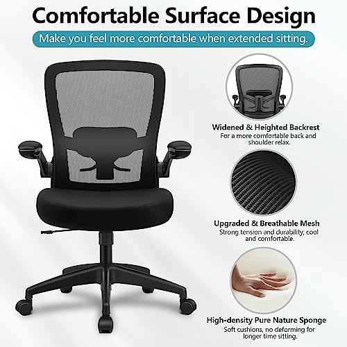 FelixKing Office Chair, Ergonomic Desk Chair Breathable Mesh Chairs Adjustable High Back Lumbar Support Flip-up Armrests, Executive Rolling Swivel Comfy Computer Chairs Home Office Black FelixKing