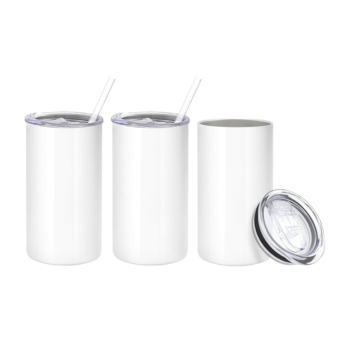 YOUKE OLA 16 Pack Sublimation Tumblers Blanks Bulk Sublimation Cups Skinny Straight Tumbler Stainless Steel Double Wall Insulated Sublimation Water Bottles with Lid & Straw for DIY Gift, 12oz White YOUKE OLA