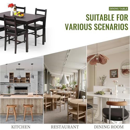 FDW | 5-Piece Solid Wood Dining Table Set for 4 | Brown | Pine Kitchen Table with Upholstered Chairs | Space-Saving Design | Smooth Easy-to-Clean Surface | for Dining Room, Apartment, Restaurant FDW