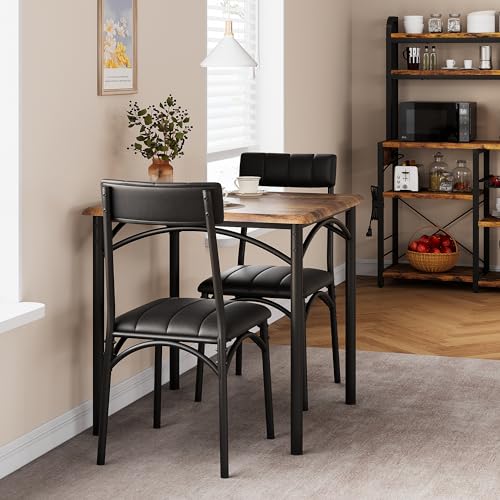 SLEKVERSA 3-Piece Dining Table Set for 2, Kitchen Table Set with 2 Upholstered Chairs, Square Dining Table Set for Apartment, Studio, Small Space, Brown SLEKVERSA
