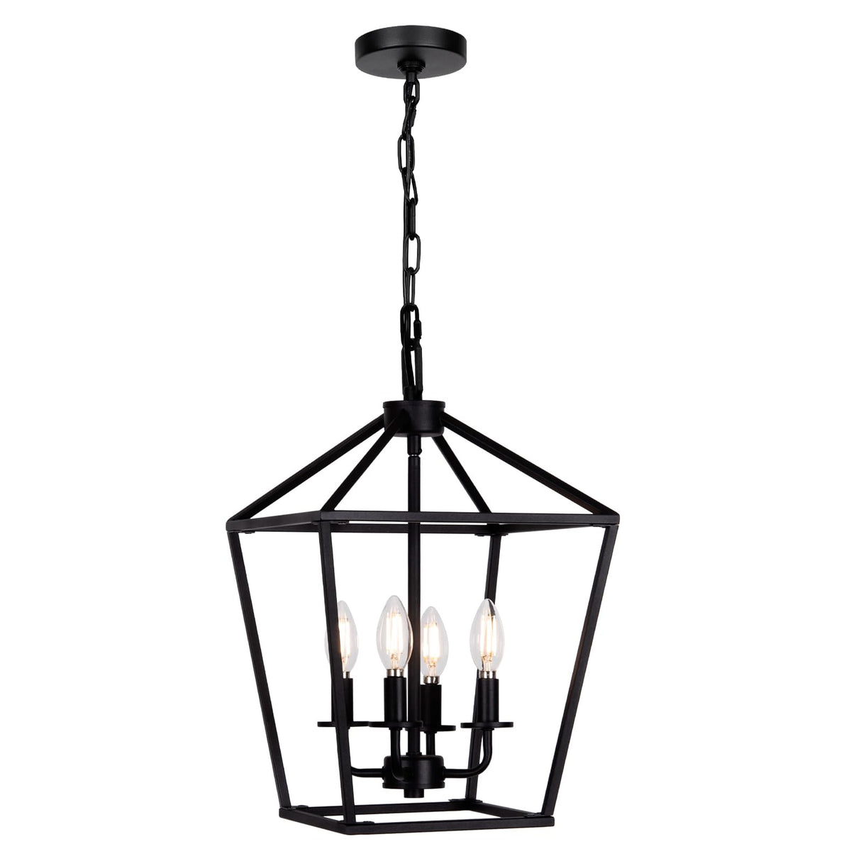 4 Light Chandelier, Industrial Ceiling Light Black Lantern Light Fixtures with Farmhouse Metal Cage Adjustable Height Rustic Geometric Hanging Light E12 Base for Kitchen Island, Entryway, Indoor Seaside village