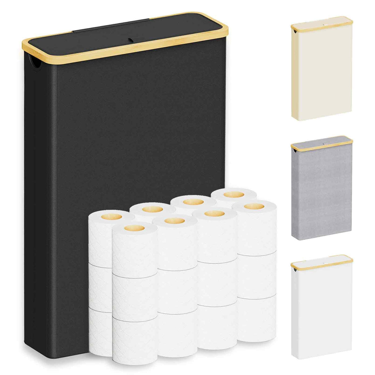 SpaceAid Extra Large Toilet Paper Storage with Lid, Hold up to 24 Regular Rolls or 18 Mega Rolls, Slim Toilet Paper Basket Holder Bin Container, Bathroom Accessories Organizer, Black SpaceAid